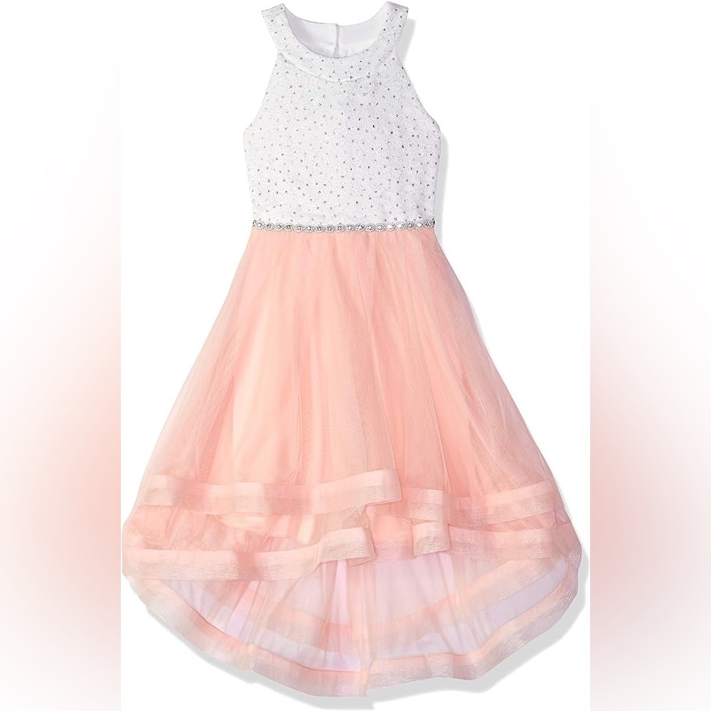 Speechless Girls halter dress formal wedding flower girl dance size 7 pink/white